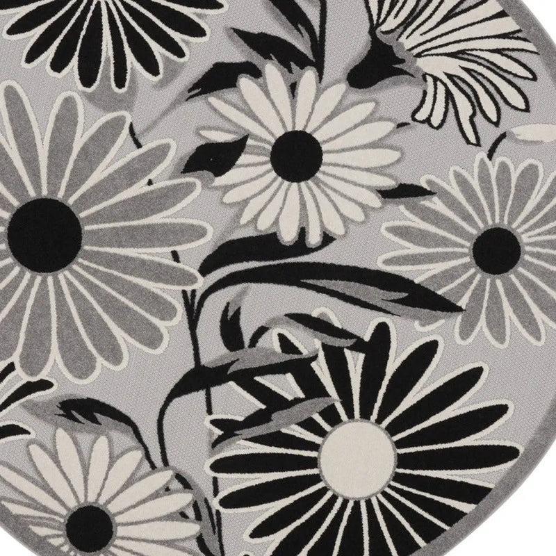 8' Black and White Round Floral Indoor Outdoor Area Rug Homeroots Outdoor