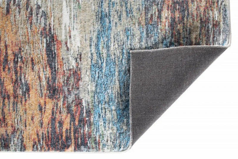8' Blue And Beige Abstract Runner Rug Homeroots Home Decor