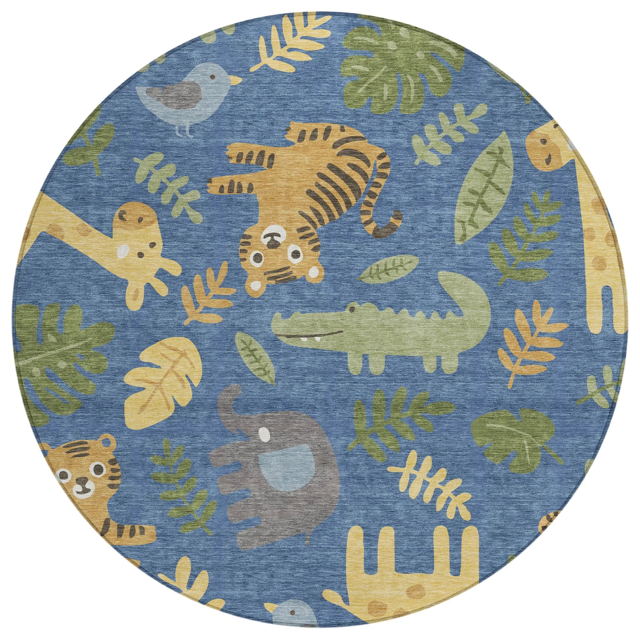 8' Blue And Beige Round Abstract Washable Indoor Outdoor Area Rug Homeroots Outdoor
