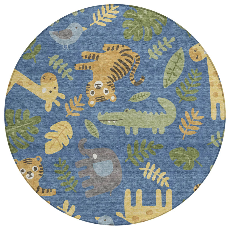 8' Blue And Beige Round Abstract Washable Indoor Outdoor Area Rug Homeroots Outdoor