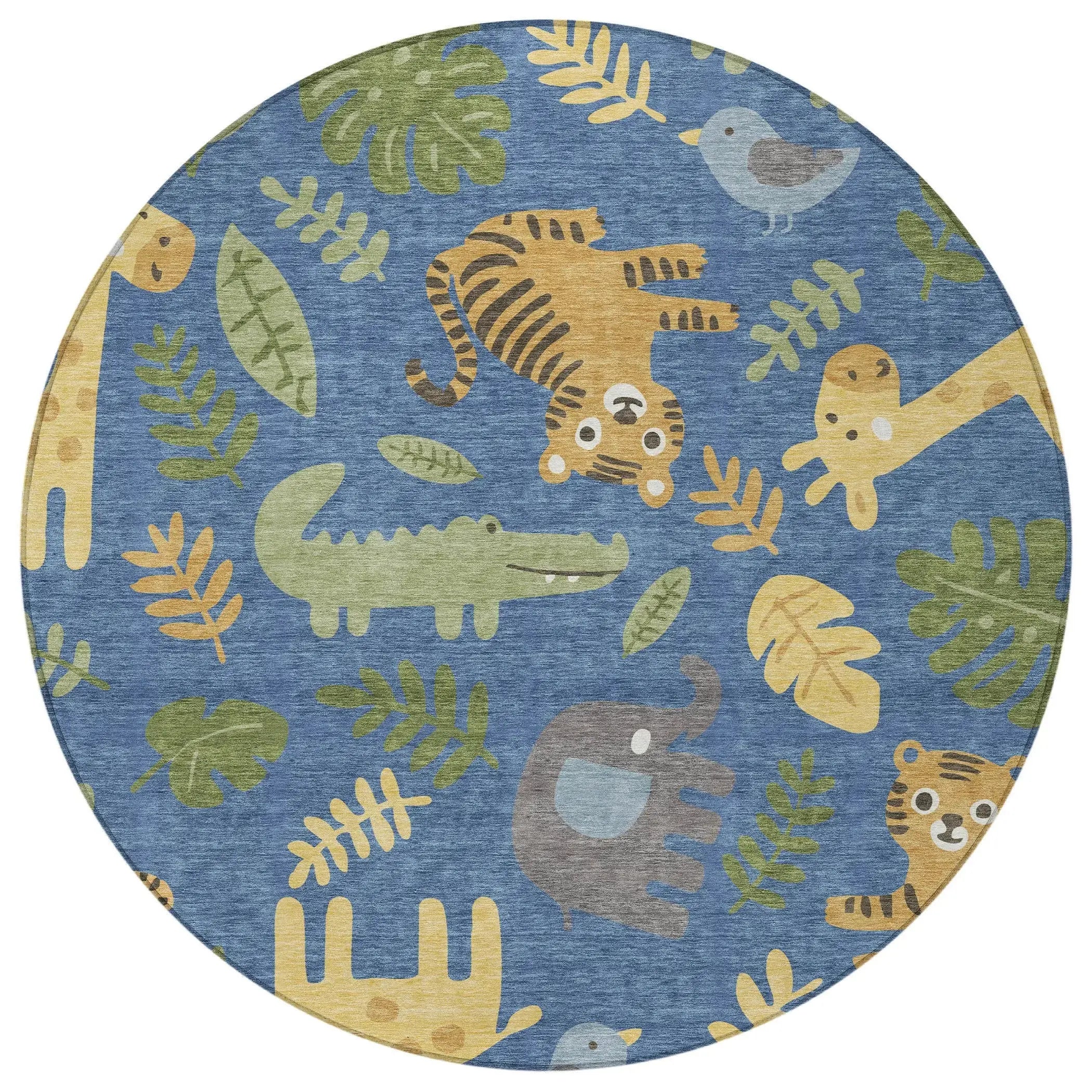 8' Blue And Beige Round Abstract Washable Indoor Outdoor Area Rug Homeroots Outdoor