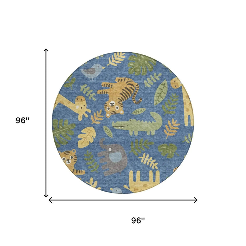 8' Blue And Beige Round Abstract Washable Indoor Outdoor Area Rug Homeroots Outdoor