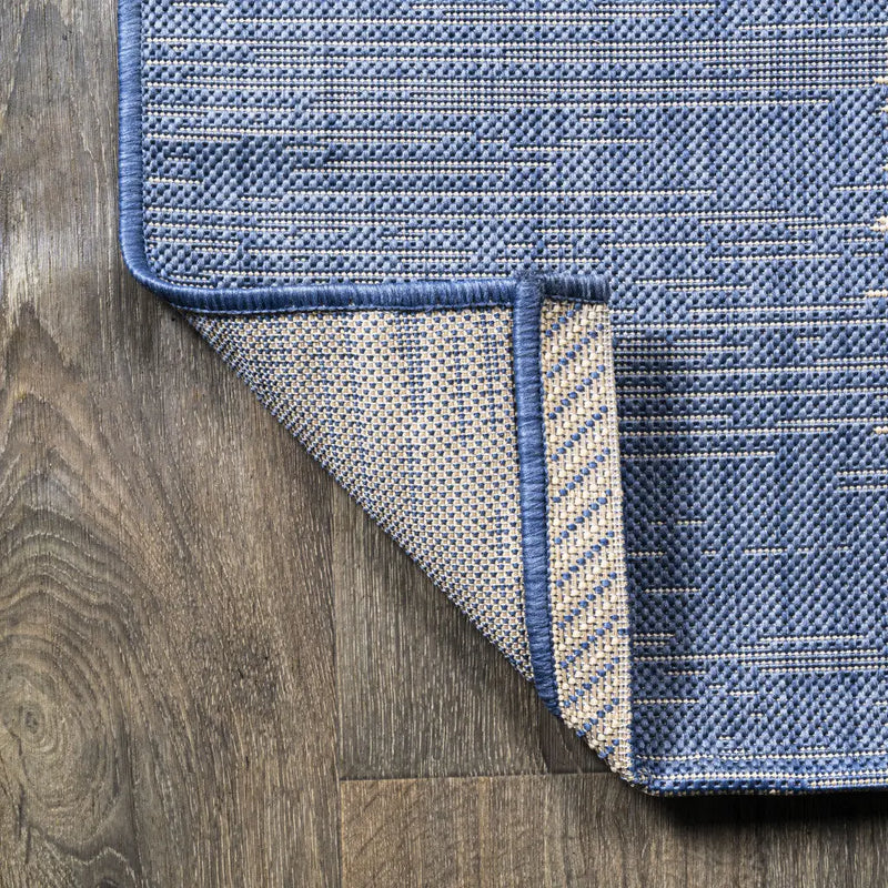 8' Blue And Beige Striped Indoor Outdoor Runner Rug Homeroots Outdoor