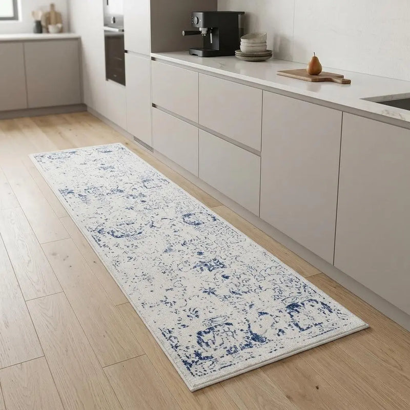 8' Blue And Cream Abstract Runner Rug Homeroots Home Decor