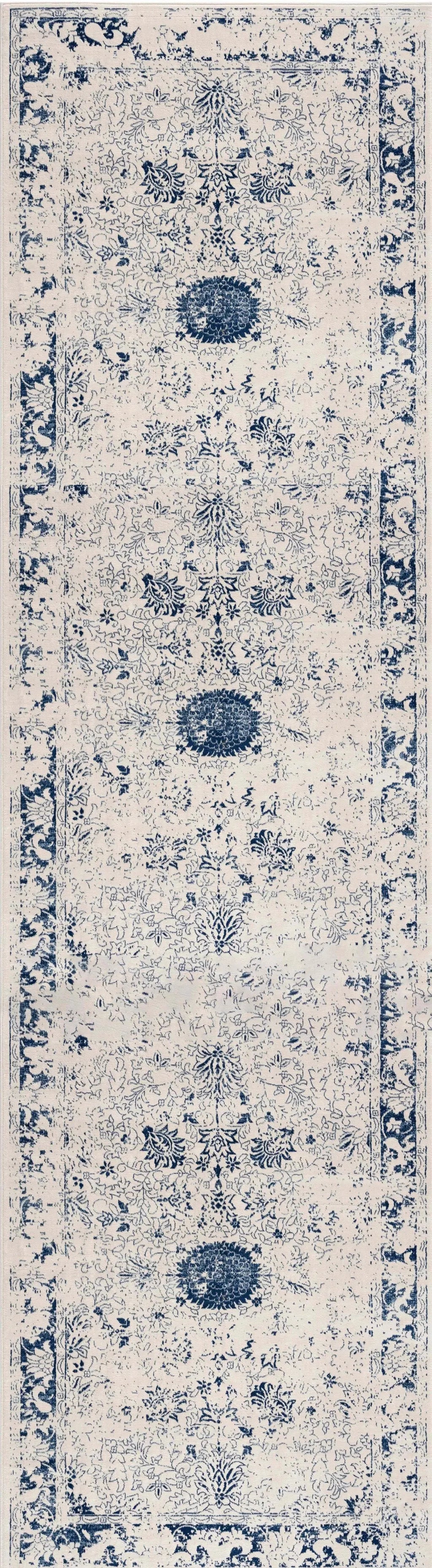 8' Blue And Cream Abstract Runner Rug Homeroots Home Decor