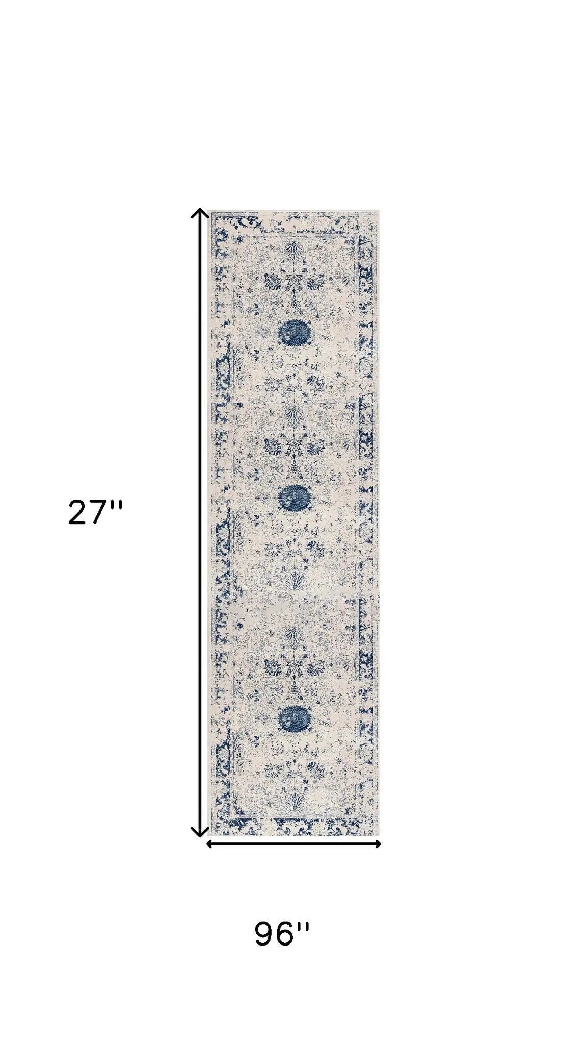 8' Blue And Cream Abstract Runner Rug Homeroots Home Decor
