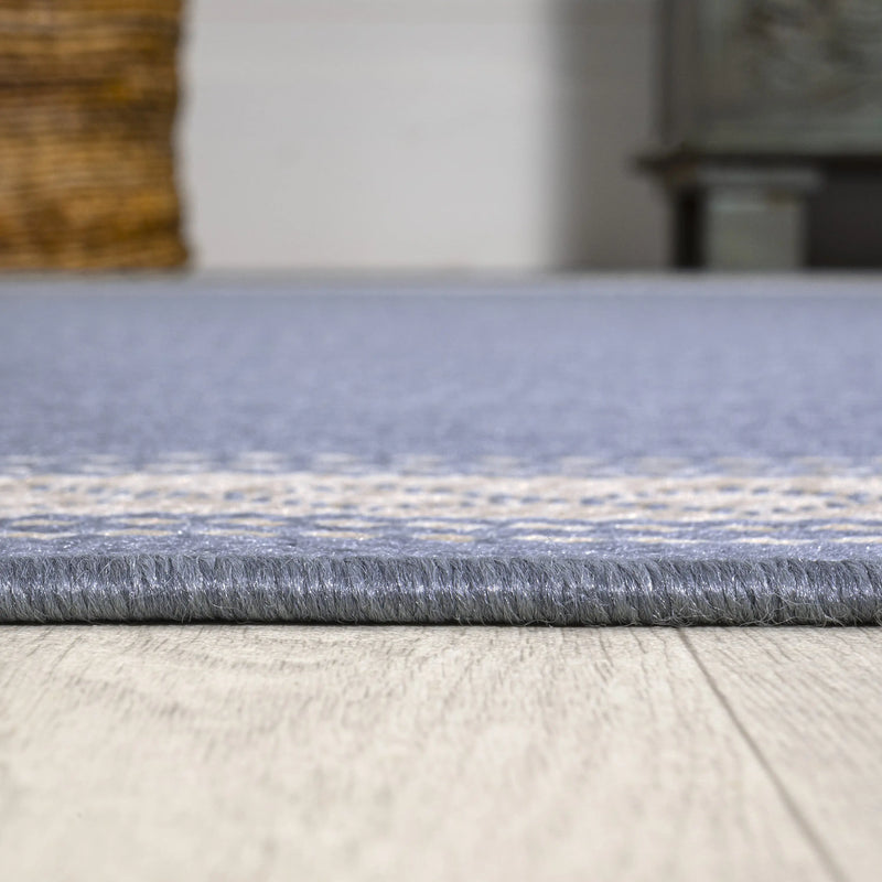 8' Blue And Cream Indoor Outdoor Runner Rug Homeroots Outdoor