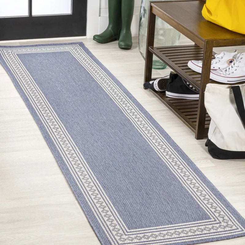 8' Blue And Cream Indoor Outdoor Runner Rug Homeroots Outdoor