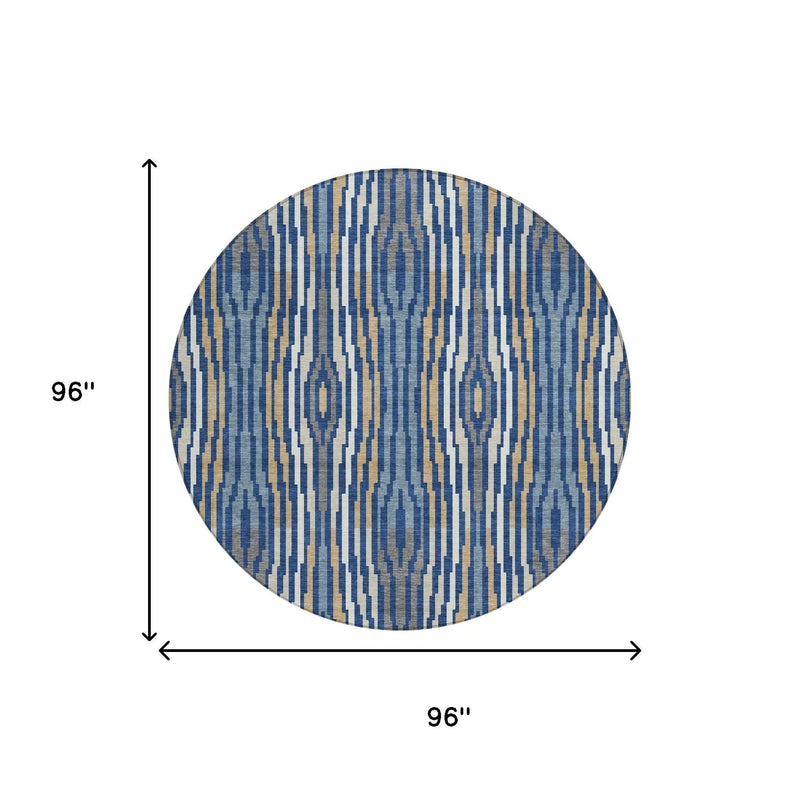 8' Blue And Denim Blue Round Abstract Washable Indoor Outdoor Area Rug Homeroots Outdoor