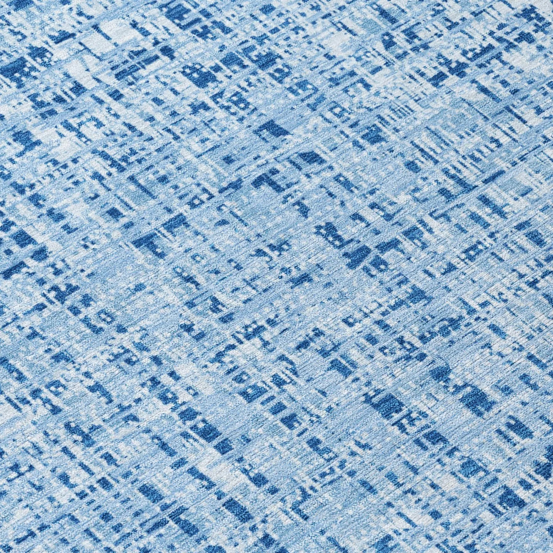 8' Blue And Denim Blue Round Abstract Washable Indoor Outdoor Area Rug Homeroots Outdoor