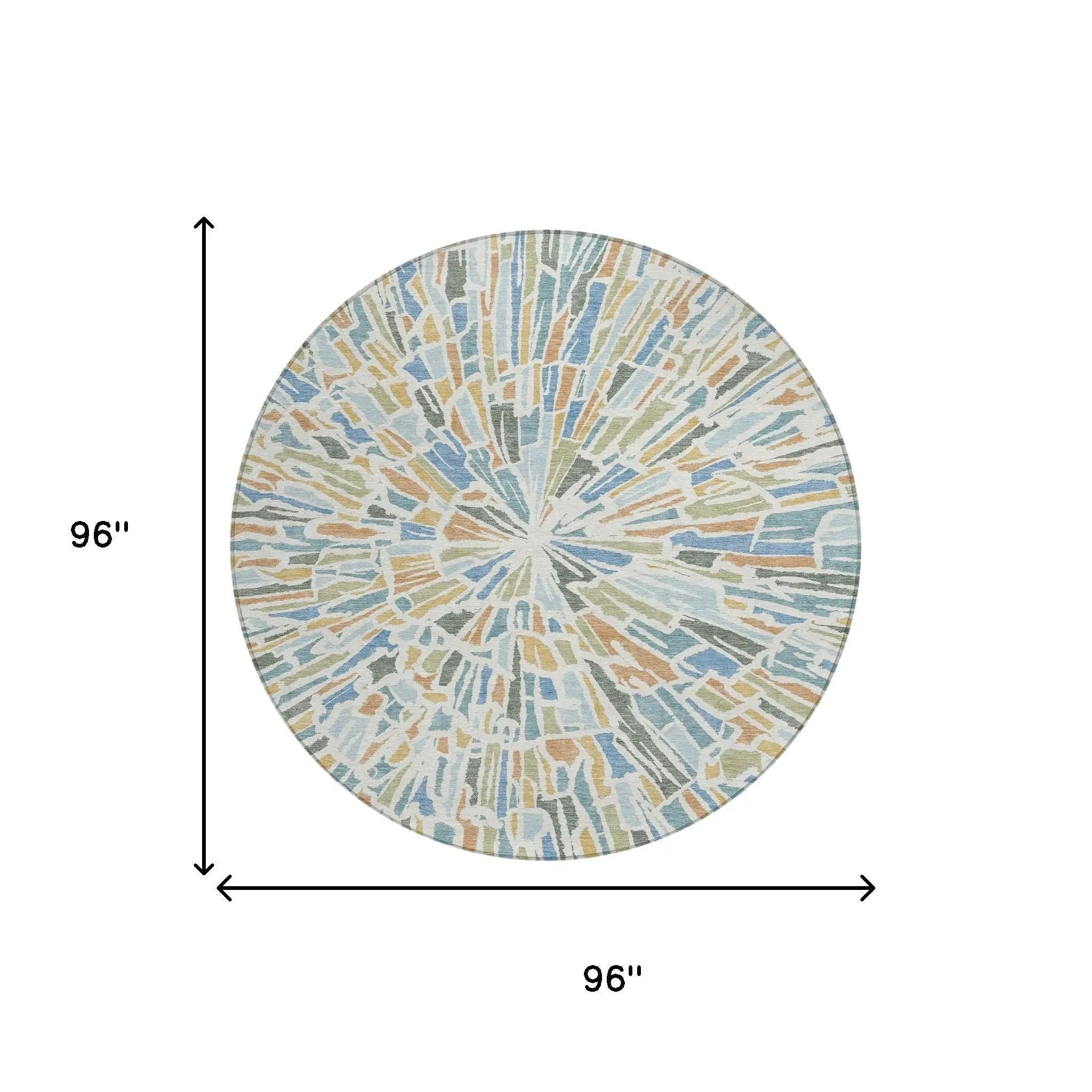 8' Blue And Denim Blue Round Abstract Washable Indoor Outdoor Area Rug Homeroots Outdoor