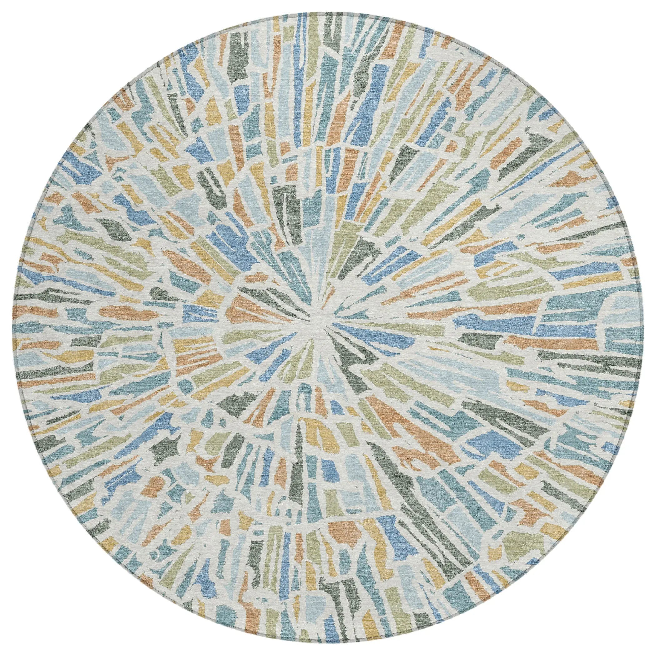 8' Blue And Denim Blue Round Abstract Washable Indoor Outdoor Area Rug Homeroots Outdoor