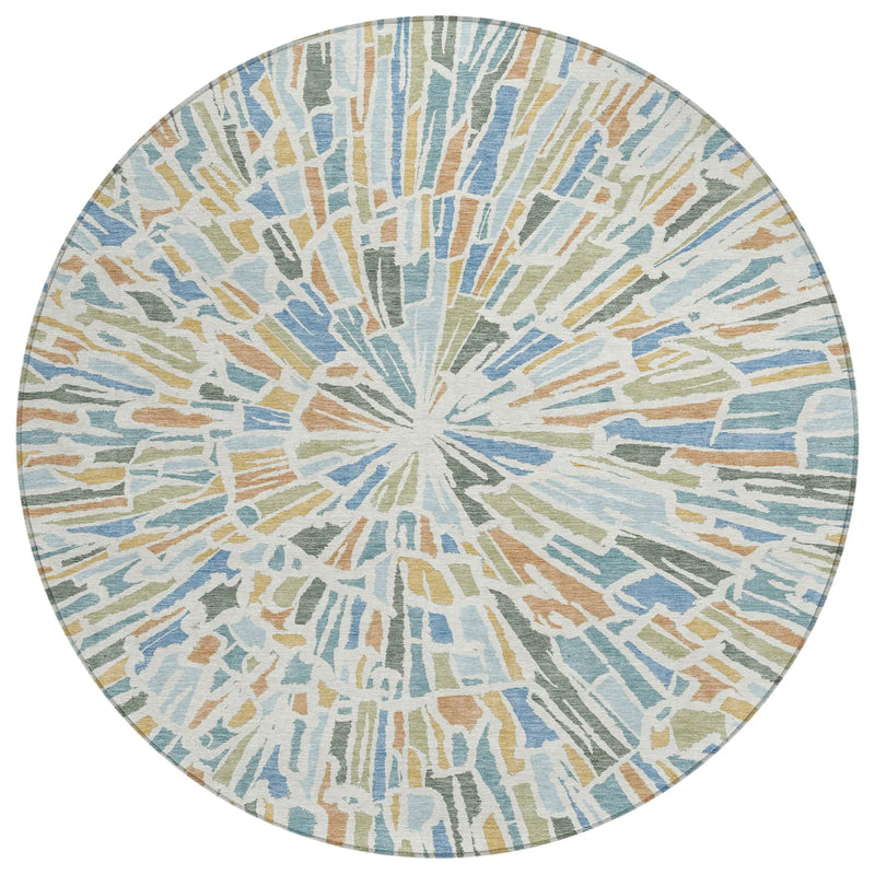8' Blue And Denim Blue Round Abstract Washable Indoor Outdoor Area Rug Homeroots Outdoor