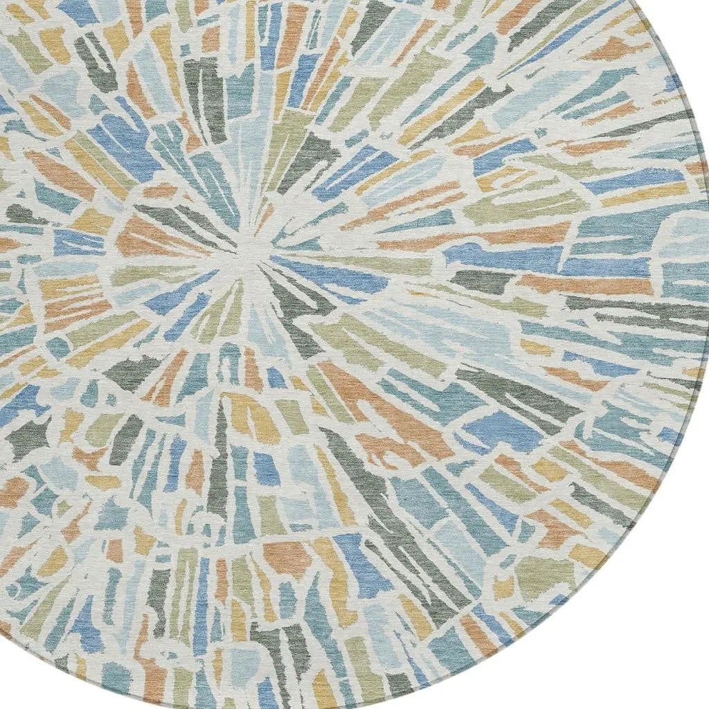 8' Blue And Denim Blue Round Abstract Washable Indoor Outdoor Area Rug Homeroots Outdoor