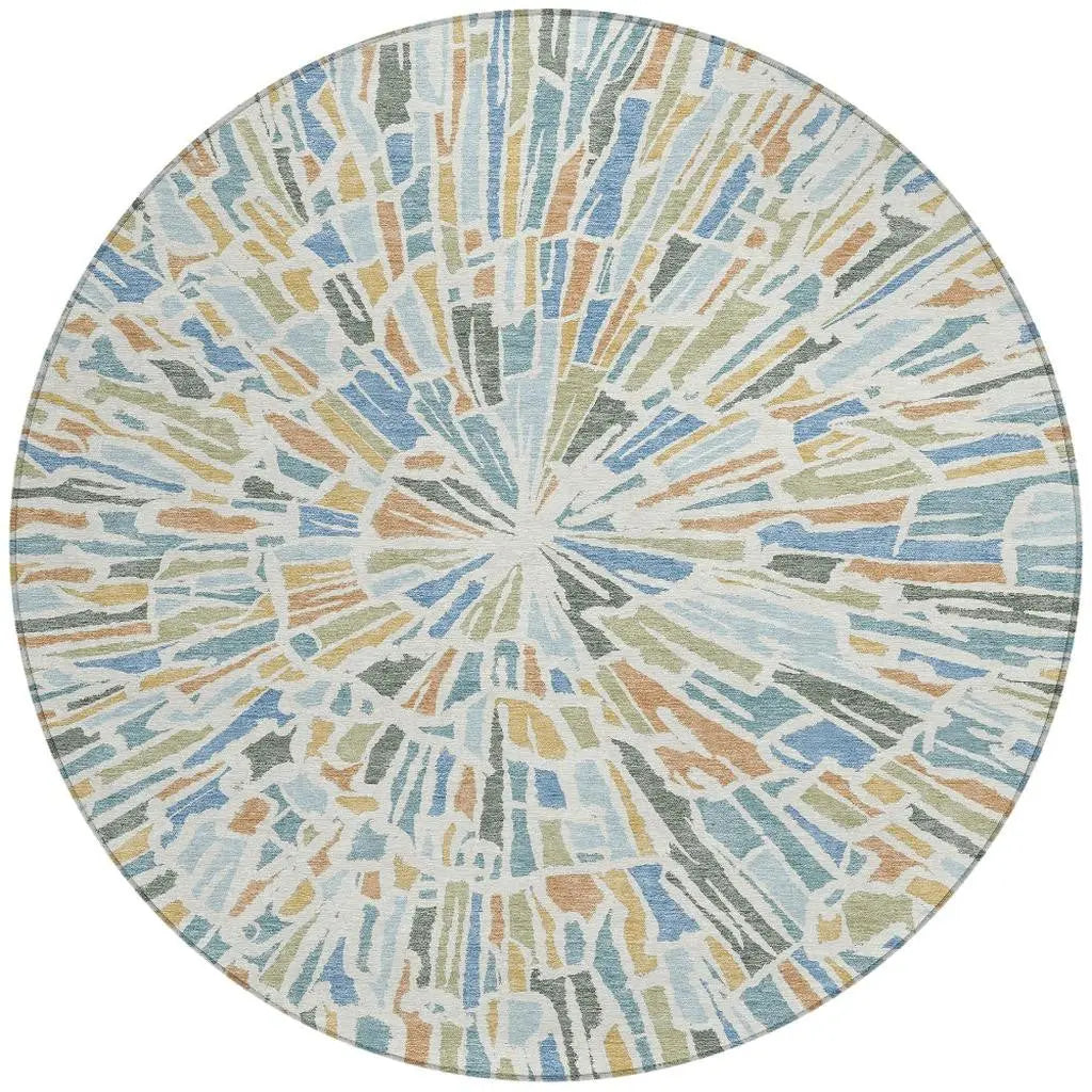8' Blue And Denim Blue Round Abstract Washable Indoor Outdoor Area Rug Homeroots Outdoor