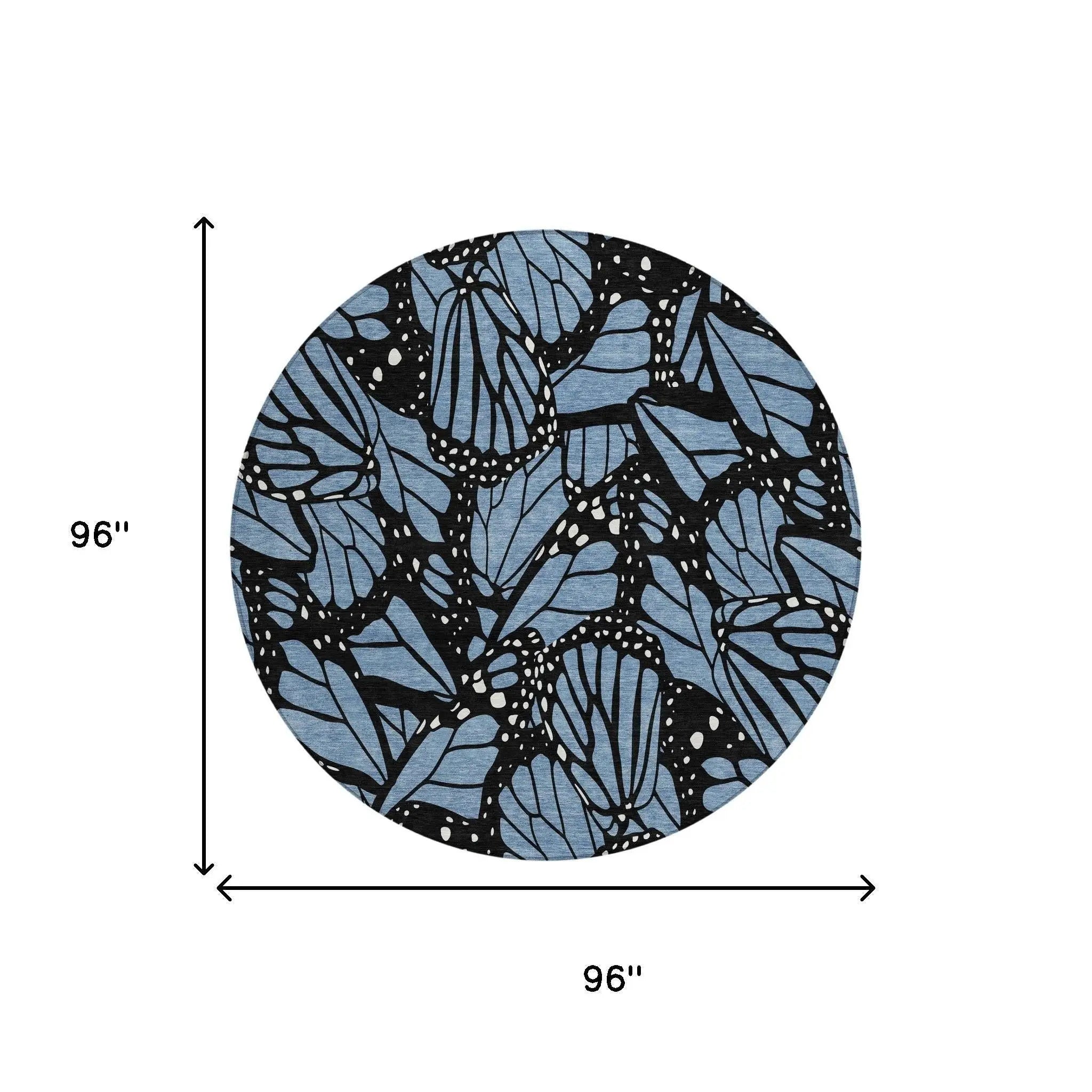 8' Blue And Denim Blue Round Animal Print Washable Indoor Outdoor Area Rug Homeroots Outdoor