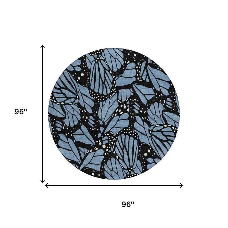 8' Blue And Denim Blue Round Animal Print Washable Indoor Outdoor Area Rug Homeroots Outdoor