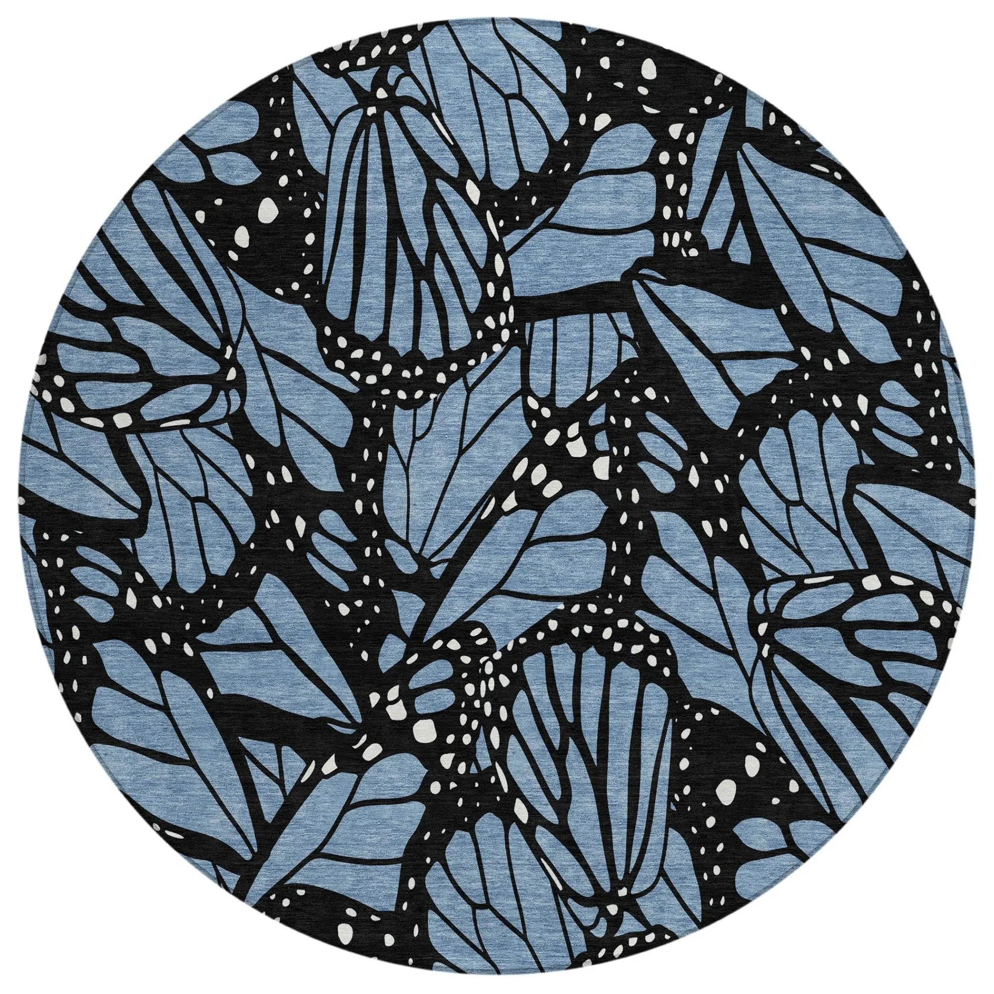 8' Blue And Denim Blue Round Animal Print Washable Indoor Outdoor Area Rug Homeroots Outdoor