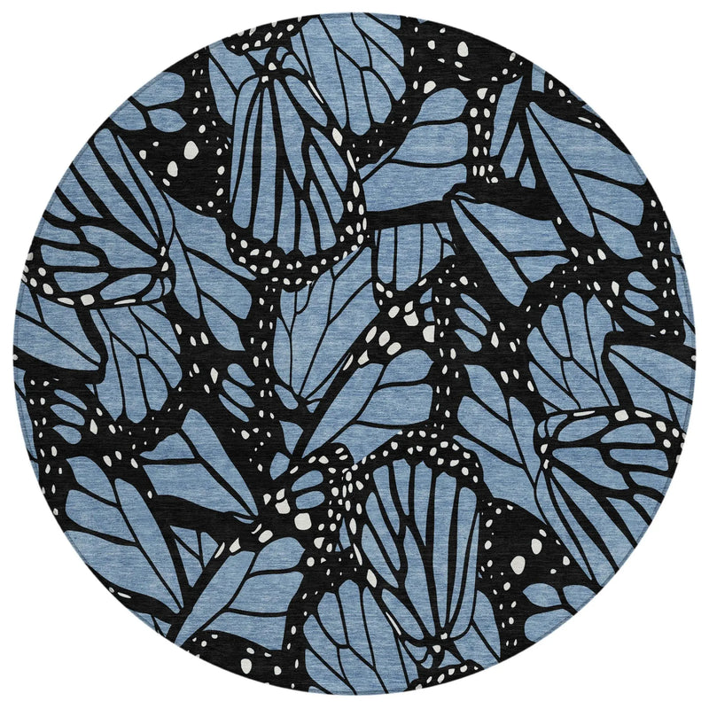 8' Blue And Denim Blue Round Animal Print Washable Indoor Outdoor Area Rug Homeroots Outdoor