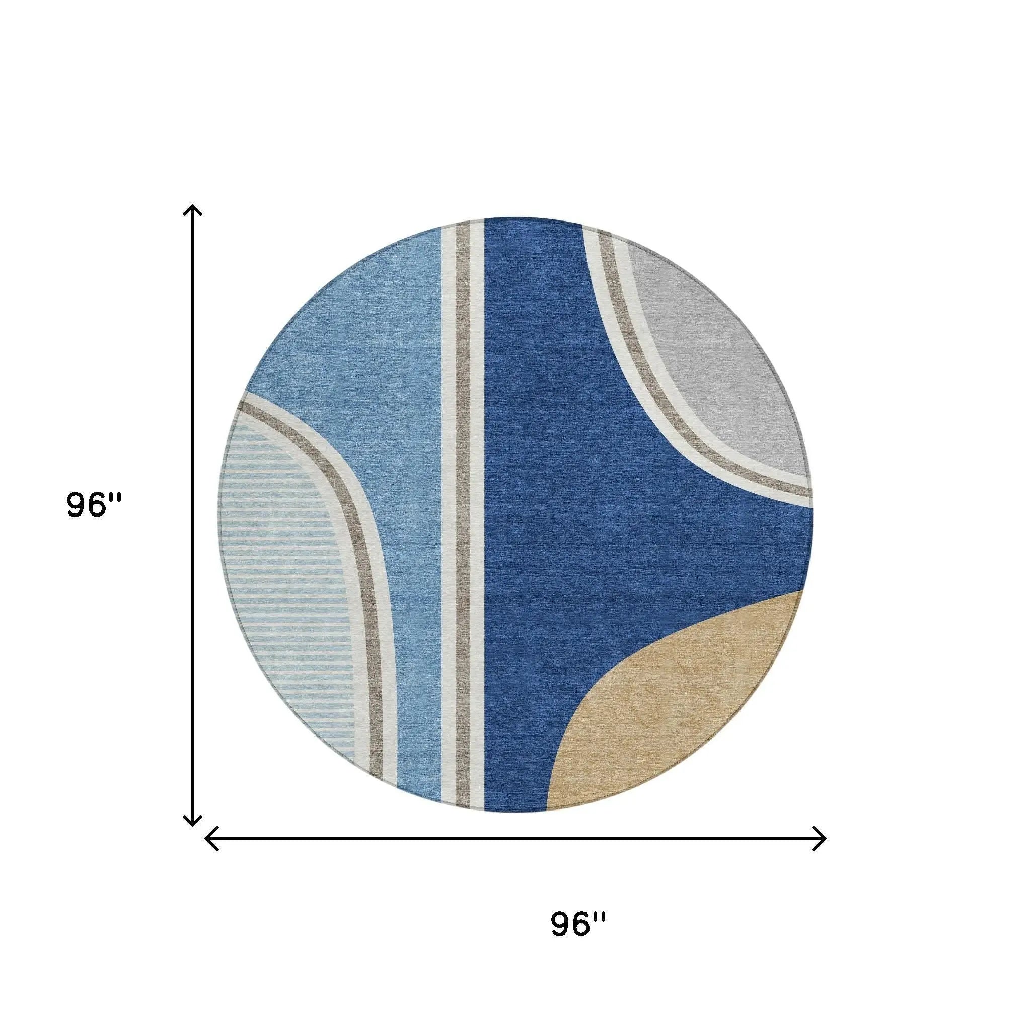 8' Blue And Denim Blue Round Geometric Washable Indoor Outdoor Area Rug Homeroots Outdoor