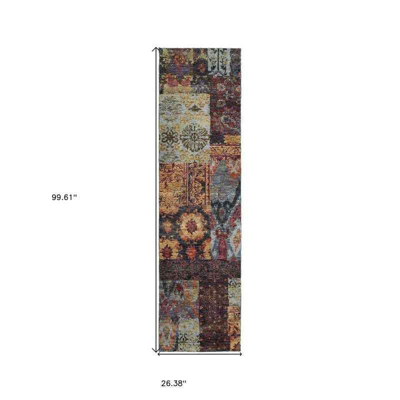 8' Blue And Gold Abstract Runner Rug Homeroots Home Decor