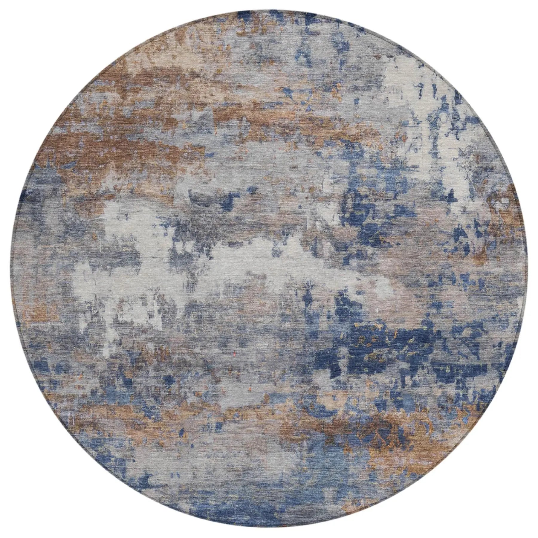 8' Blue And Graphite Round Abstract Washable Indoor Outdoor Area Rug Homeroots Outdoor