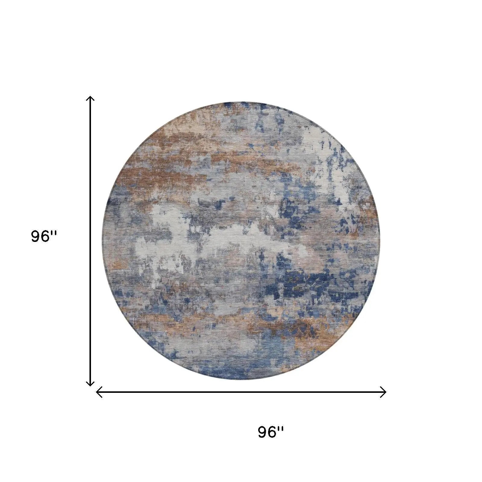 8' Blue And Graphite Round Abstract Washable Indoor Outdoor Area Rug Homeroots Outdoor