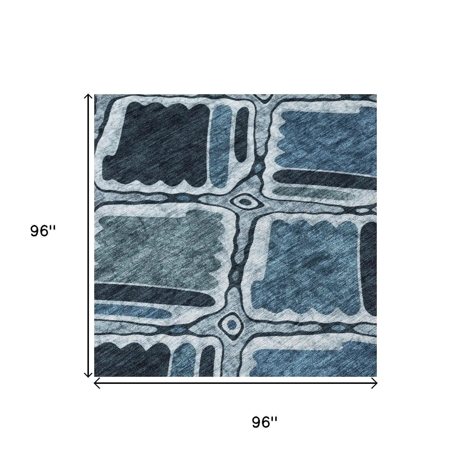 8' Blue And Graphite Round Geometric Washable Indoor Outdoor Area Rug Homeroots Outdoor