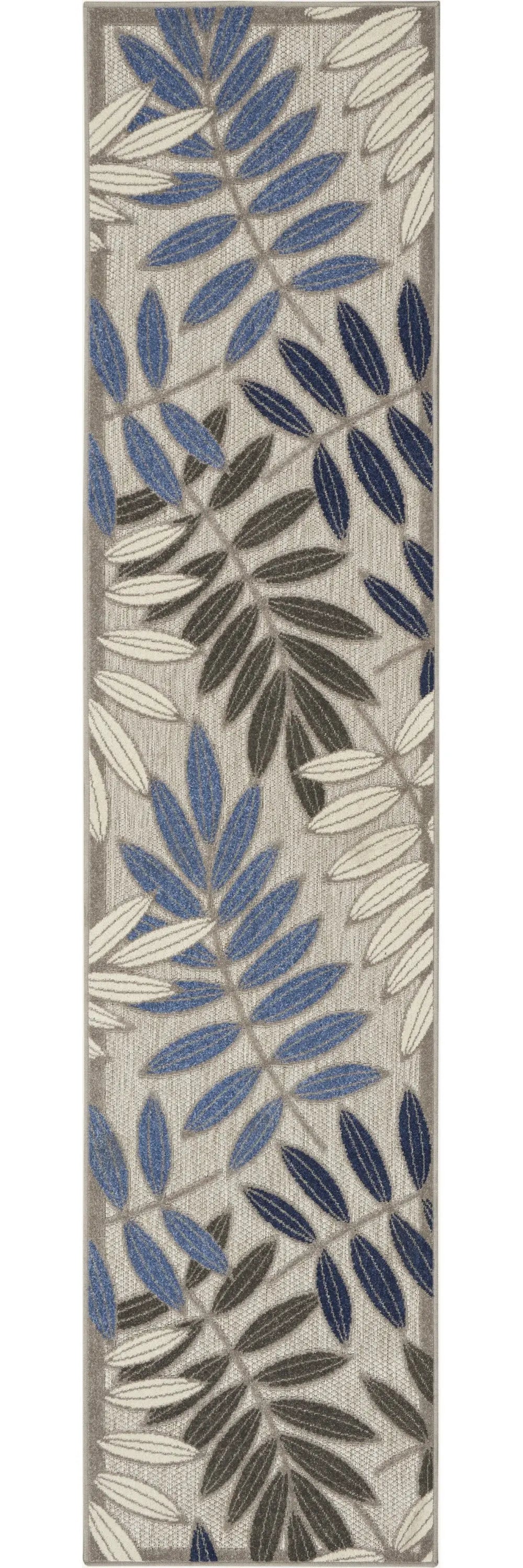 8' Blue And Gray Floral Indoor Outdoor Area Rug - GreatEagleInc