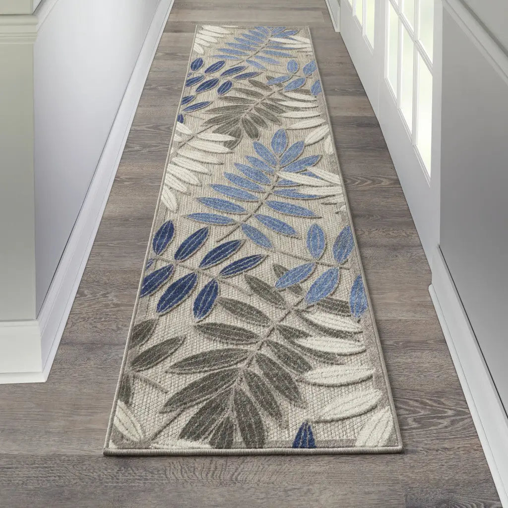 8' Blue And Gray Floral Indoor Outdoor Area Rug - GreatEagleInc