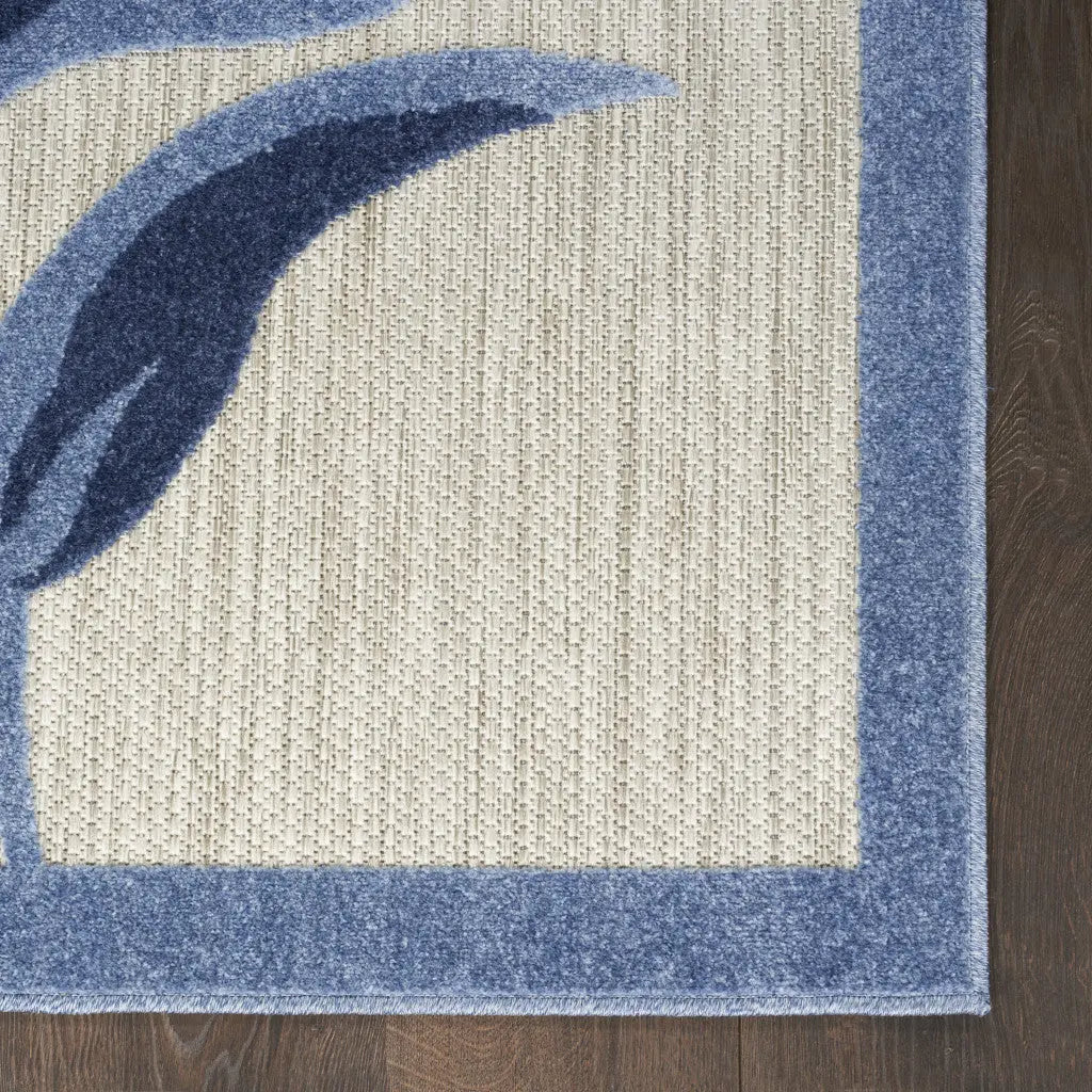 8' Blue And Gray Floral Indoor Outdoor Runner Rug Homeroots Outdoor