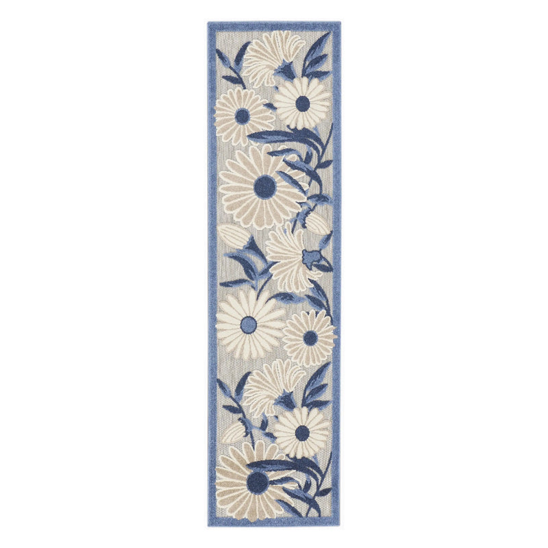 8' Blue And Gray Floral Indoor Outdoor Runner Rug Homeroots Outdoor