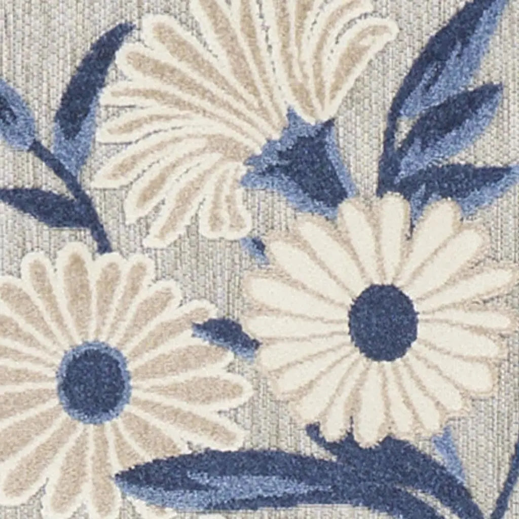 8' Blue And Gray Floral Indoor Outdoor Runner Rug Homeroots Outdoor