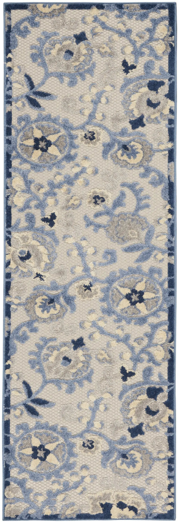 8' Blue And Gray Indoor Outdoor Runner Rug Homeroots Outdoor