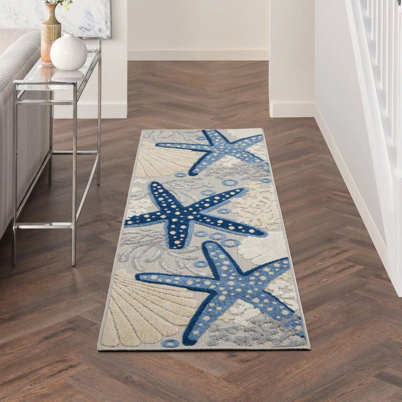 8' Blue And Gray Indoor Outdoor Runner Rug - GreatEagleInc