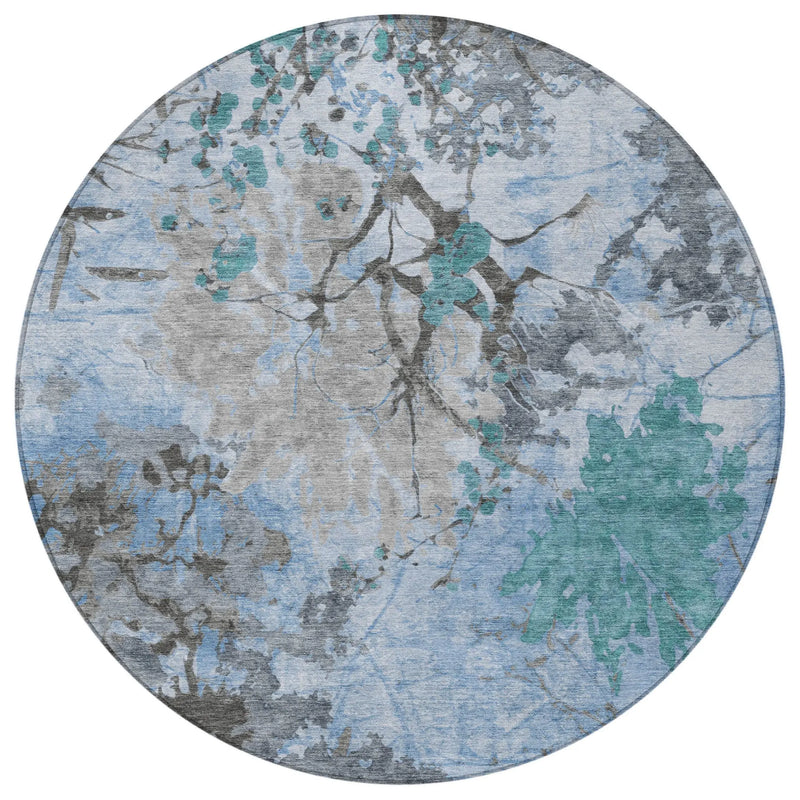 8' Blue And Gray Round Abstract Washable Indoor Outdoor Area Rug Homeroots Outdoor