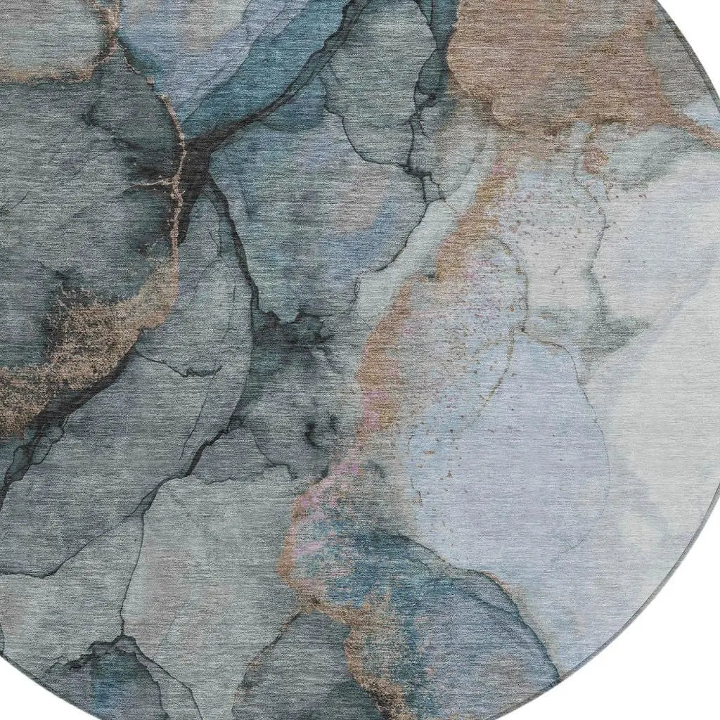 8' Blue And Gray Round Abstract Washable Indoor Outdoor Area Rug Homeroots Outdoor