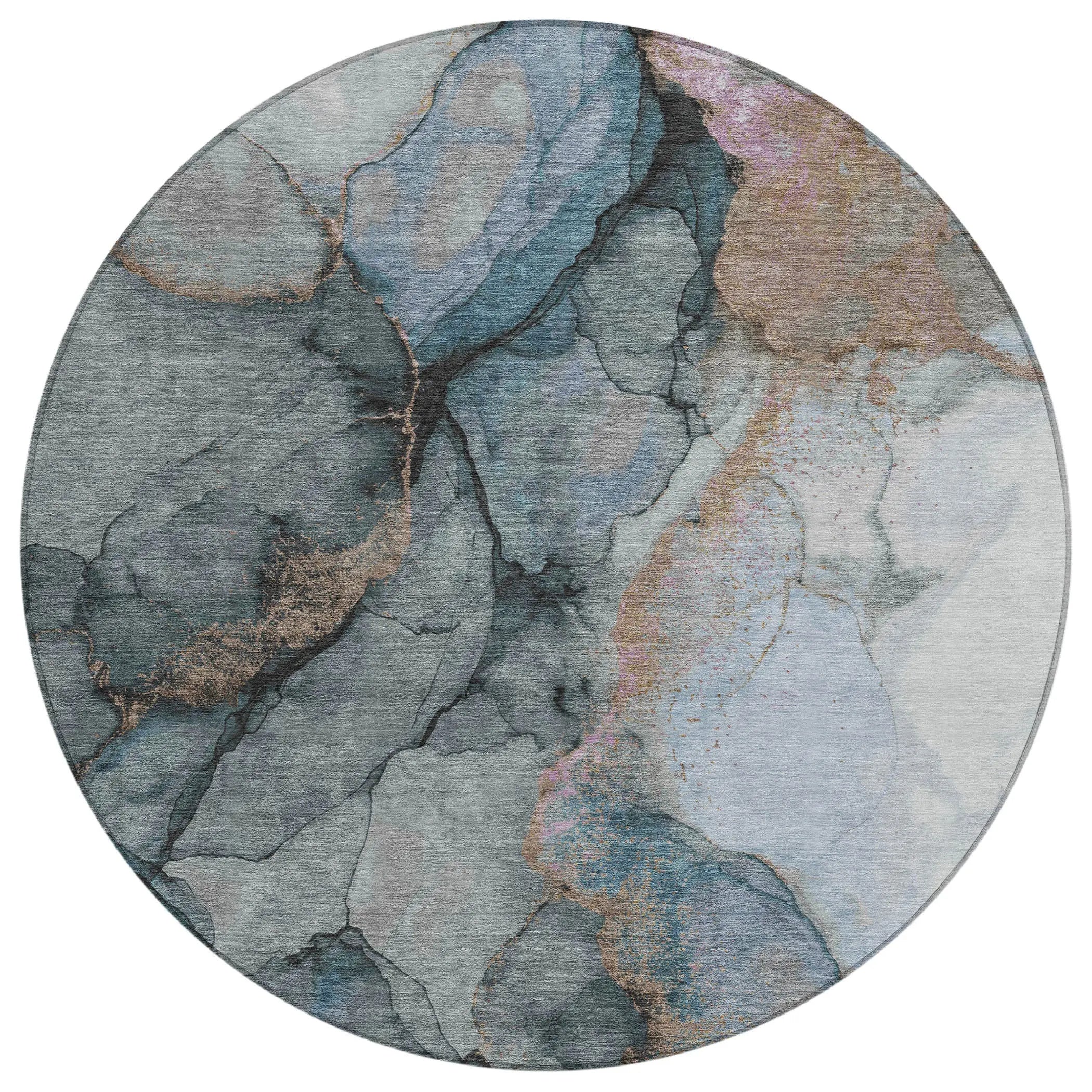 8' Blue And Gray Round Abstract Washable Indoor Outdoor Area Rug Homeroots Outdoor