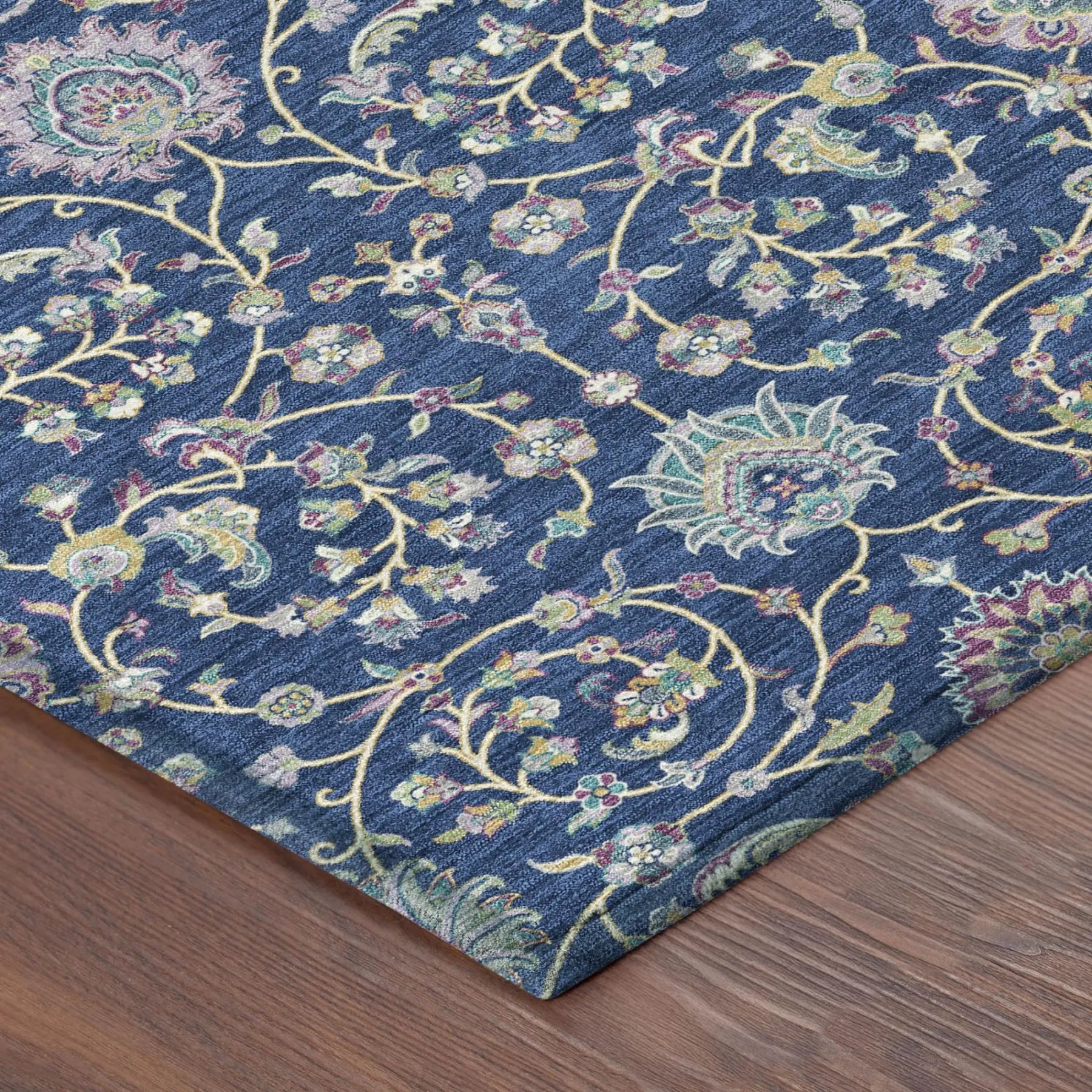 8' Blue And Gray Round Floral Washable Indoor Outdoor Area Rug Homeroots Outdoor