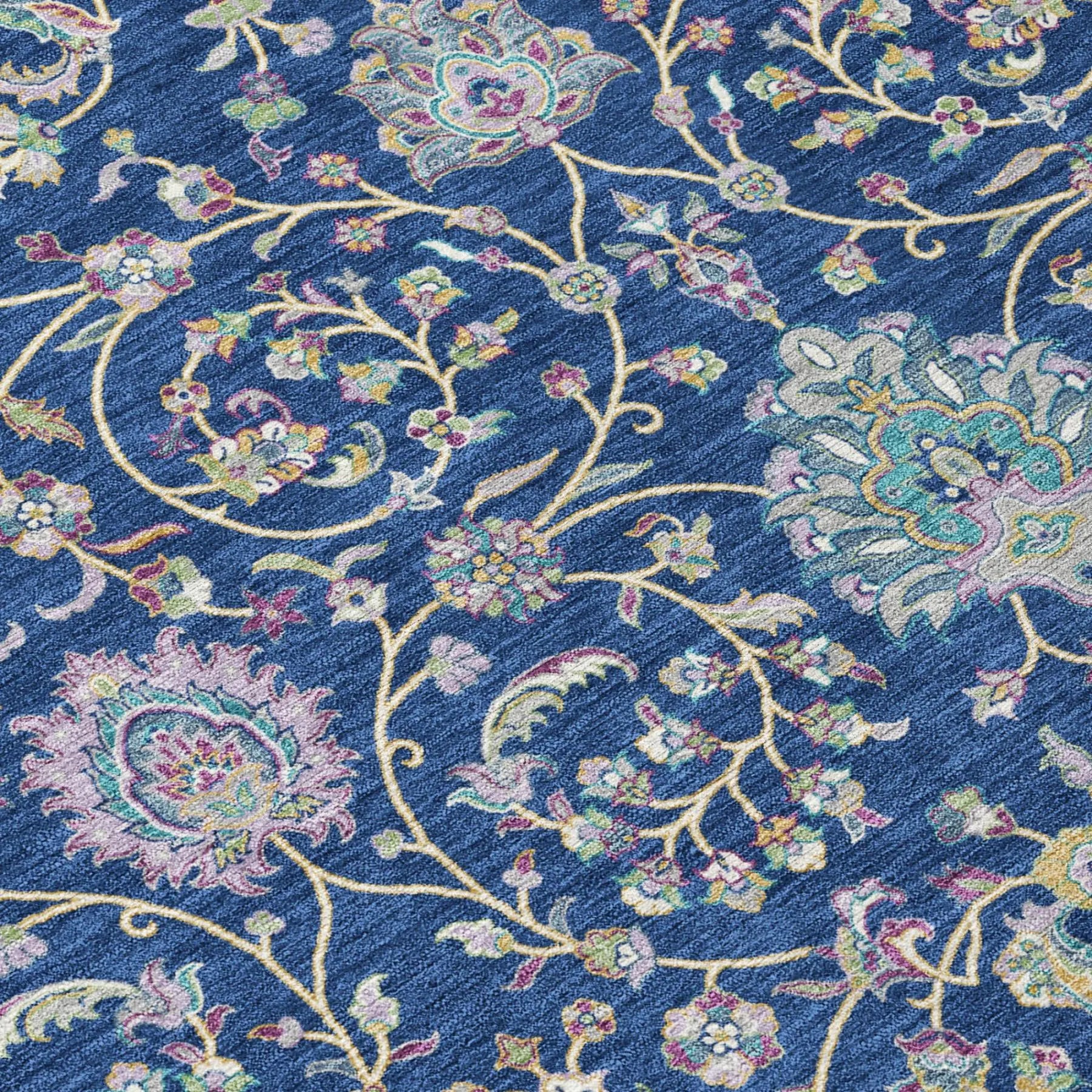 8' Blue And Gray Round Floral Washable Indoor Outdoor Area Rug Homeroots Outdoor