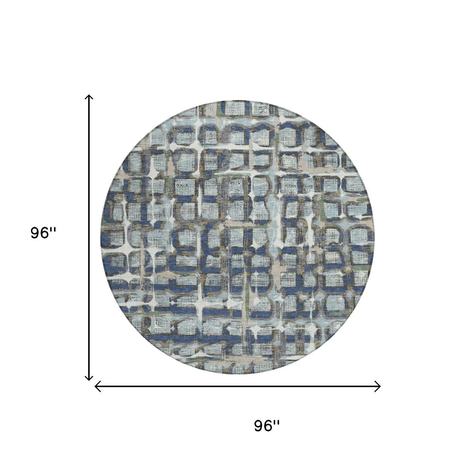 8' Blue And Gray Round Geometric Washable Indoor Outdoor Area Rug Homeroots Outdoor