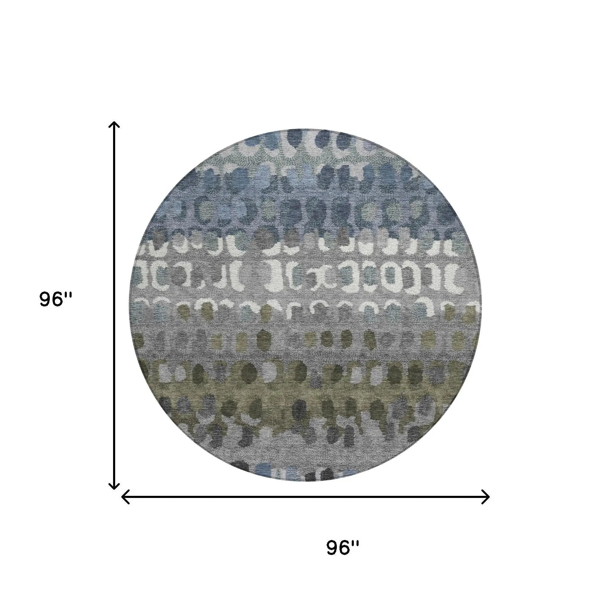 8' Blue And Gray Round Geometric Washable Indoor Outdoor Area Rug Homeroots Outdoor