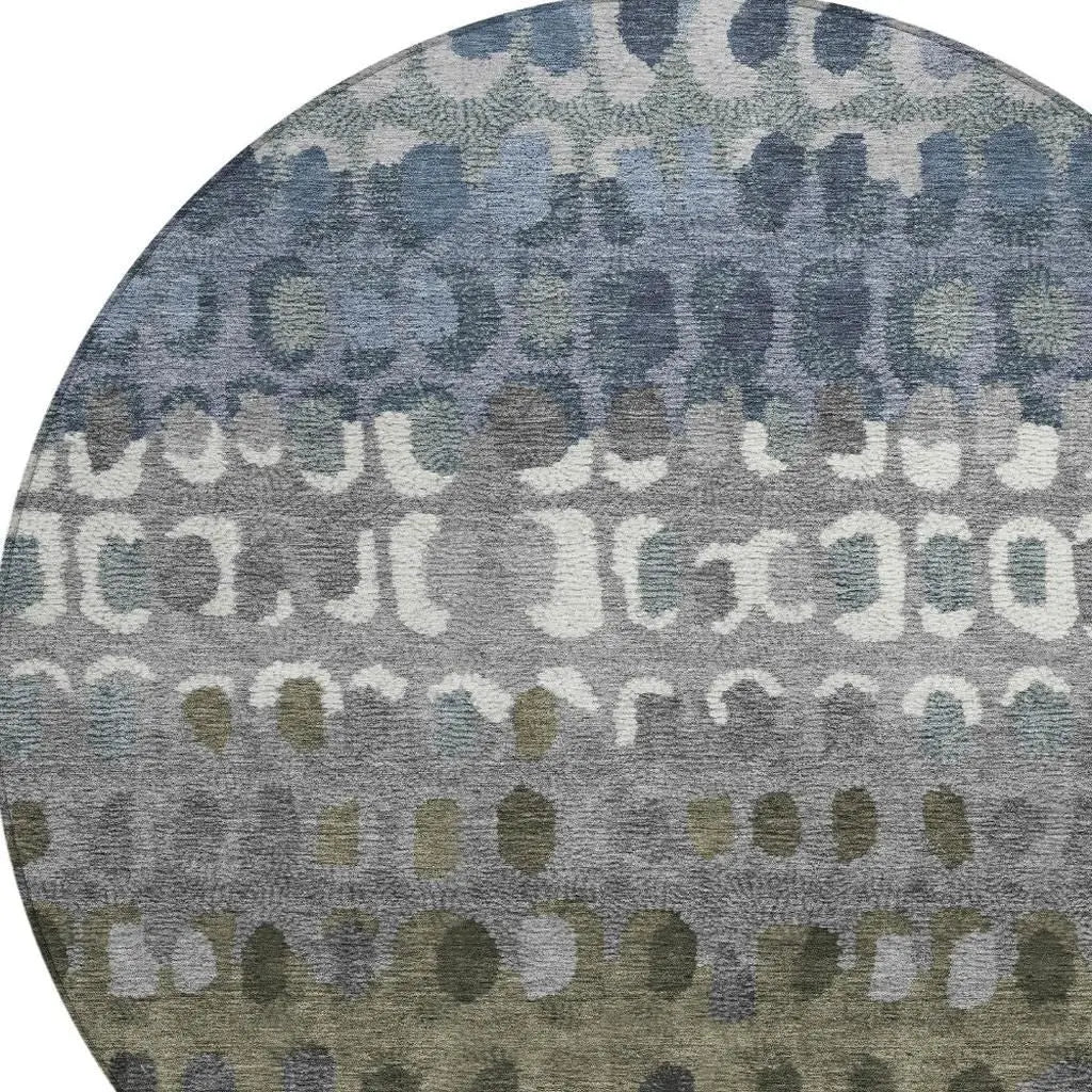 8' Blue And Gray Round Geometric Washable Indoor Outdoor Area Rug Homeroots Outdoor