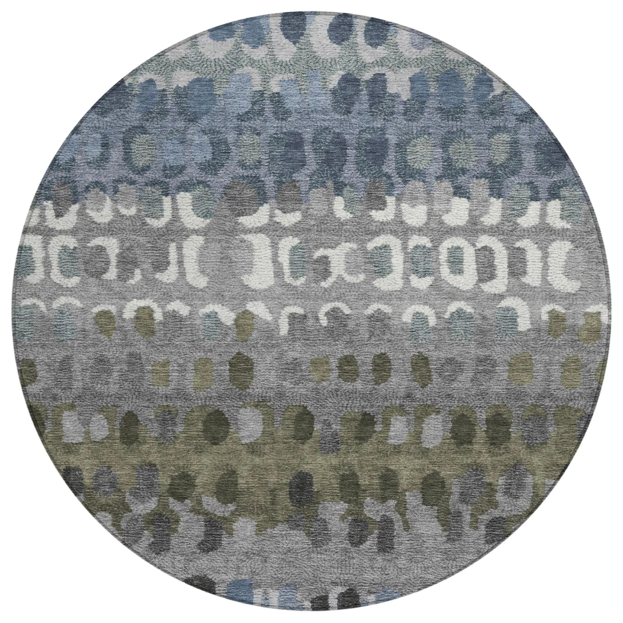 8' Blue And Gray Round Geometric Washable Indoor Outdoor Area Rug Homeroots Outdoor
