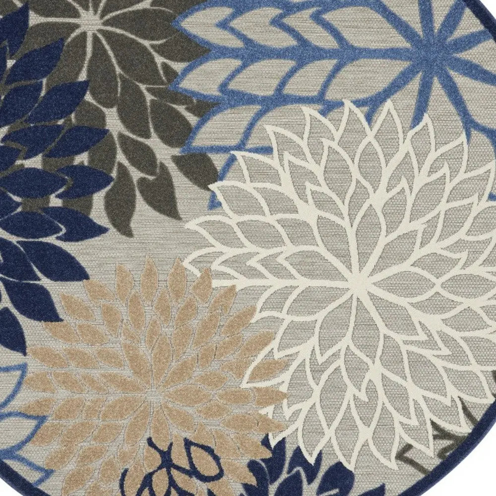 8' Blue And Gray Round Indoor Outdoor Area Rug - GreatEagleInc