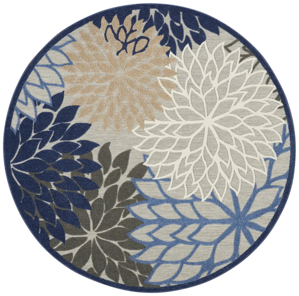 8' Blue And Gray Round Indoor Outdoor Area Rug - GreatEagleInc