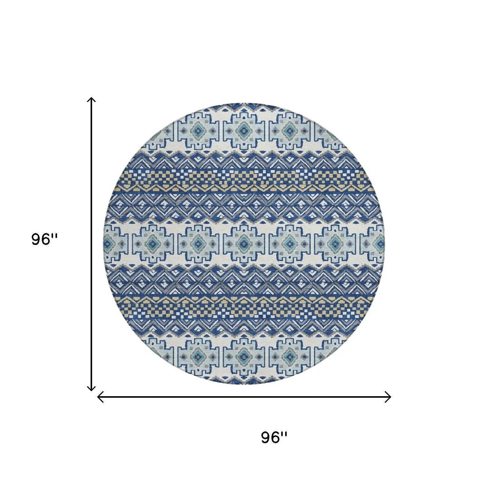 8' Blue And Gray Round Striped Washable Indoor Outdoor Area Rug Homeroots Outdoor