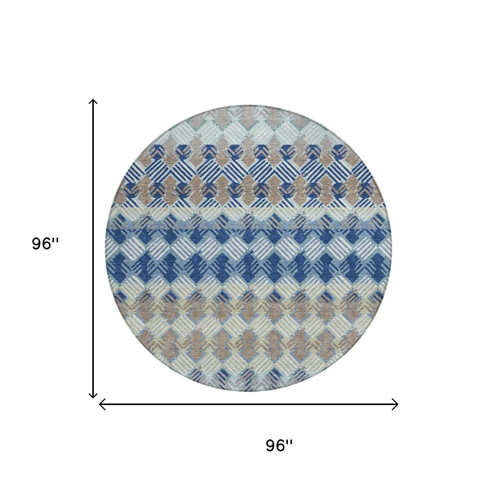 8' Blue And Gray Round Striped Washable Indoor Outdoor Area Rug Homeroots Outdoor