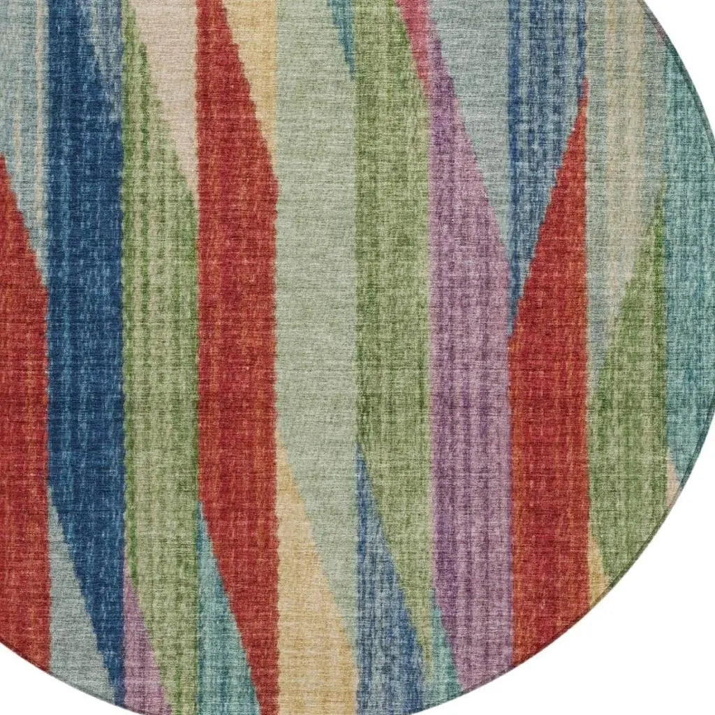 8' Blue And Gray Round Striped Washable Indoor Outdoor Area Rug Homeroots Outdoor