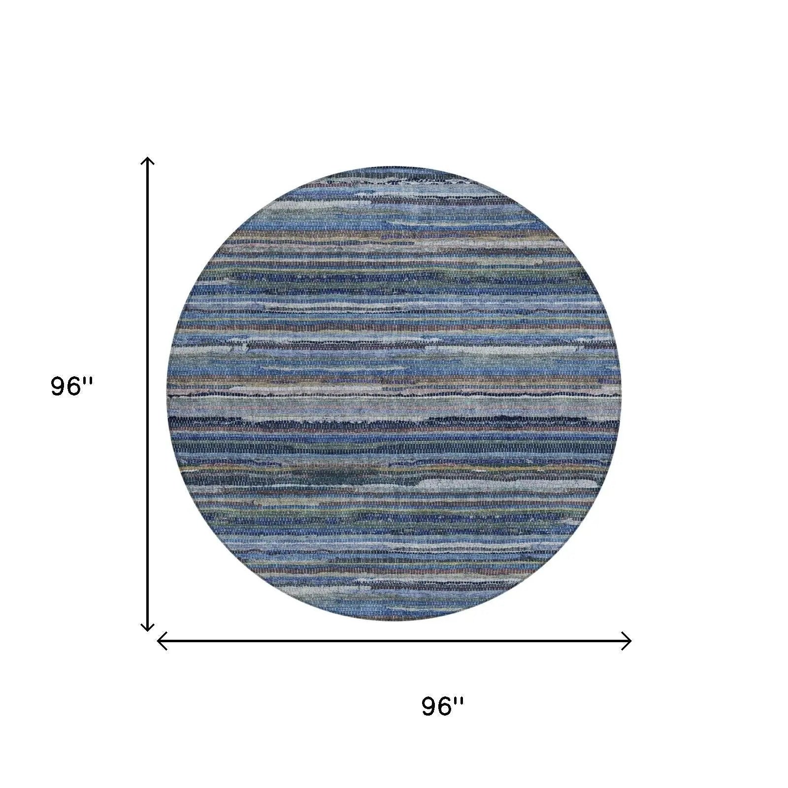 8' Blue And Gray Round Striped Washable Indoor Outdoor Area Rug Homeroots Outdoor